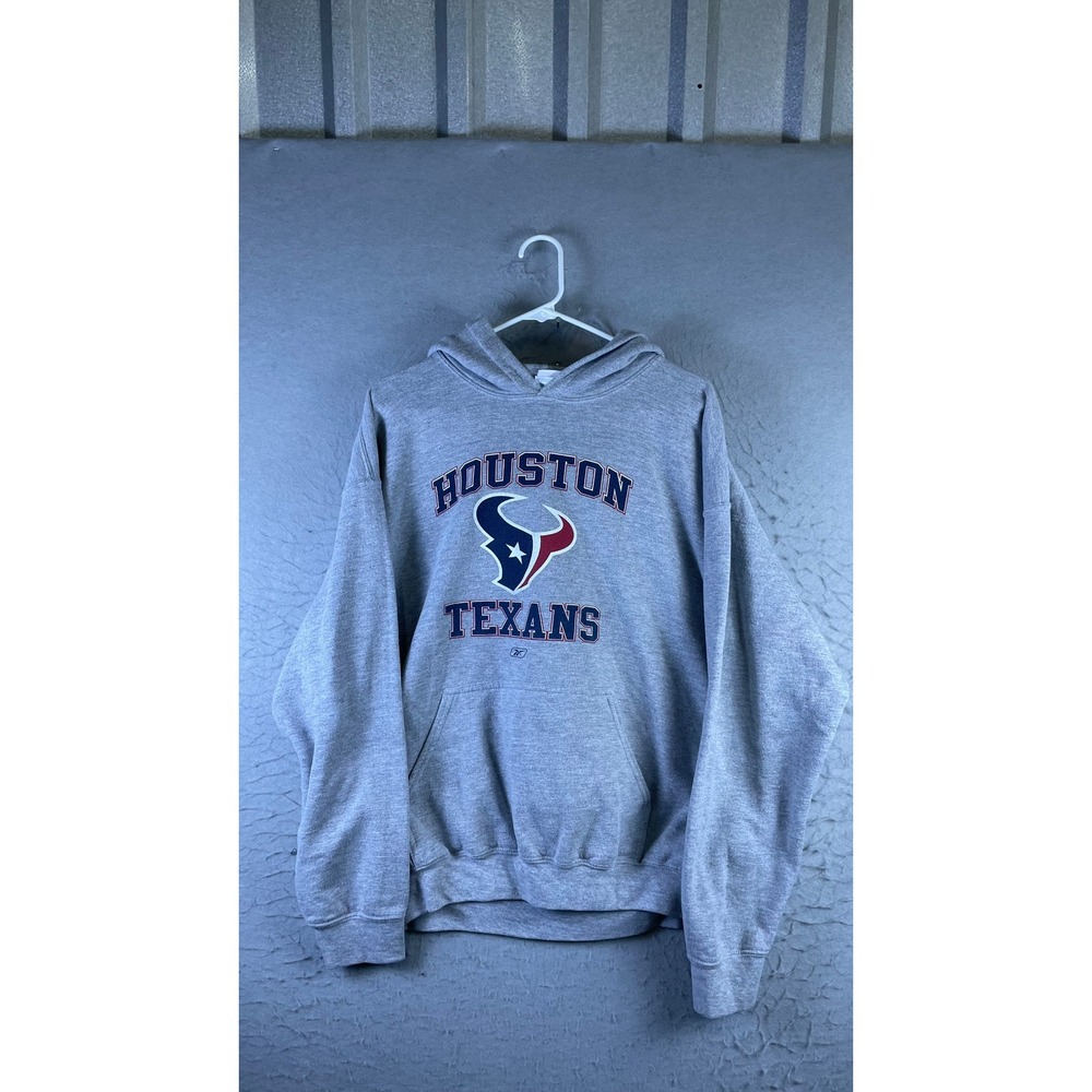 NFL Houston Texans Hoodie Mens Large Grey Good Reebok Logo Pullover Sweatshirt